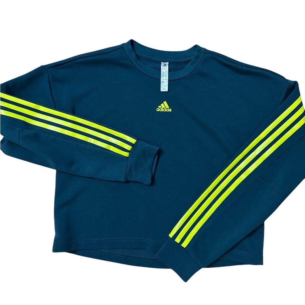 Adidas Women’s‎ Size XS Green And Yellow Crop Sweatshirt Striped Sleeves